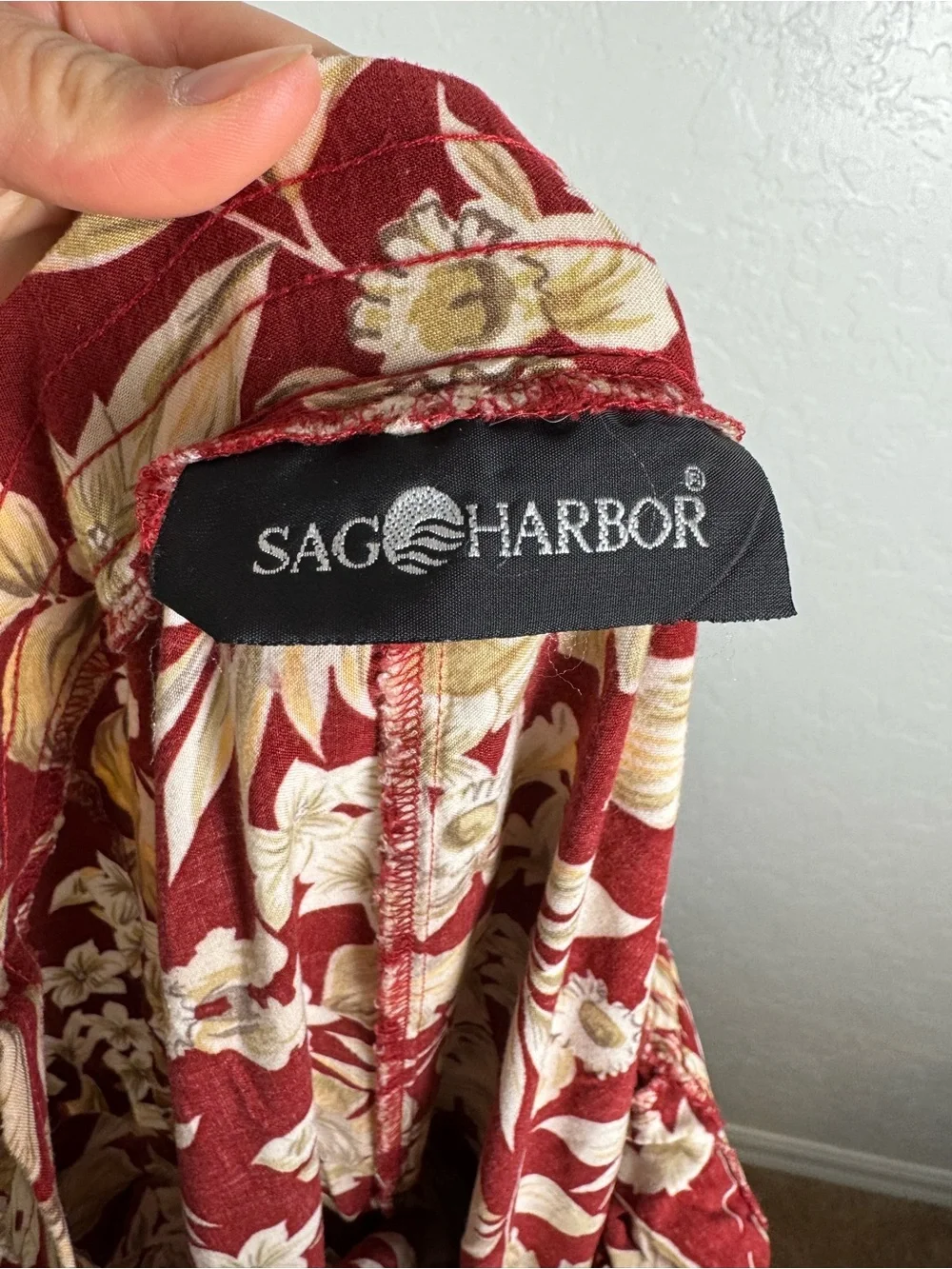 Sag Harbor Vintage Maroon Leaf Floral Button Front Midi Skirt